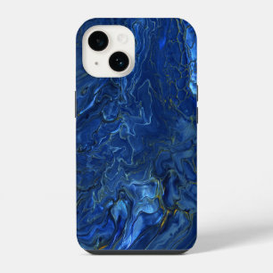 Funda Para iPhone 14 Azul Marino y Mármol de Acrílico Dorado Falso Abst