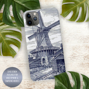 Funda Para iPhone 16 Pro Max Azul oscuro molino de viento holandés Delft azul a