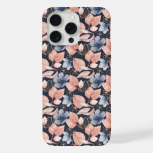 Azul, Peach y Gold Florals Arte Botánico Elegante