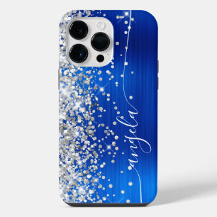 Funda Para iPhone 14 Pro Max Azul Real y Glam Brillante con Brillo de Plata