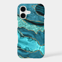 Funda para iPhone azul turquesa dorado brillo verd
