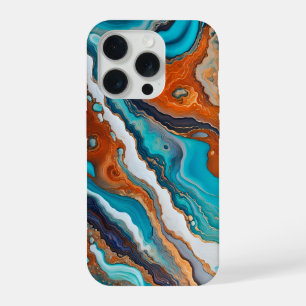 Azul turquesa, óxido y pintura abstracta dorada