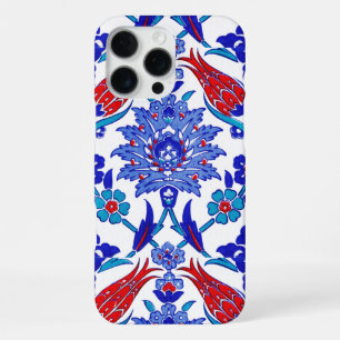 Funda Para iPhone 16 Pro Max Azul Turquesa Rojo Antiguo Azulejo Floral Turco
