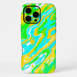 Funda Para iPhone 16 Pro Max Azul Verde Amarillo Colorido Abstracto Mármol Líqu