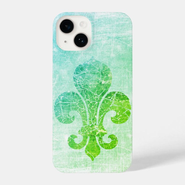 Funda Para iPhone Azul verde de flor de lis (Reverso )