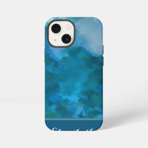 Funda Para iPhone 13 Mini Azul y Verde Acuarela Moderna Monograma Personaliz