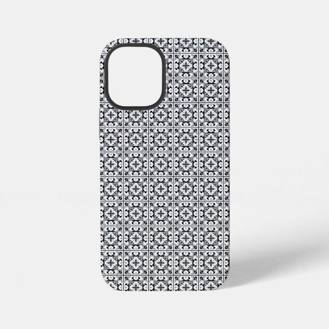 Funda Para iPhone Azulejo de estilo español en blanco y negro (Reverso )