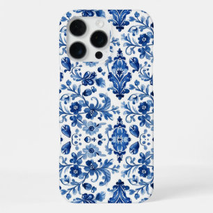Funda Para iPhone 16 Pro Max Azulejo Floral Azul Vintage Portugués