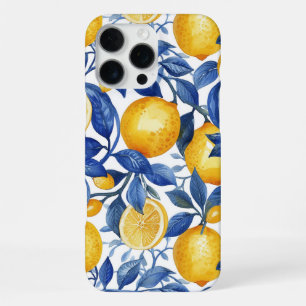 Funda Para iPhone 16 Pro Max Azulejo Lemons Blue Leaves