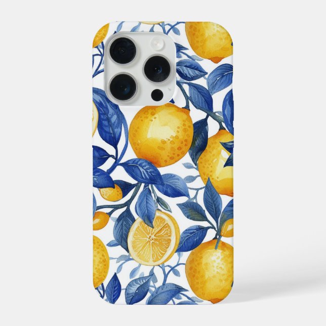 Funda Para iPhone Azulejo Lemons Blue Leaves (Reverso )