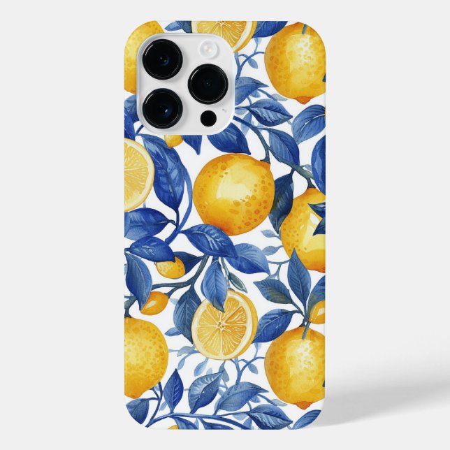 Funda Para iPhone Azulejo Lemons Blue Leaves (Reverso)