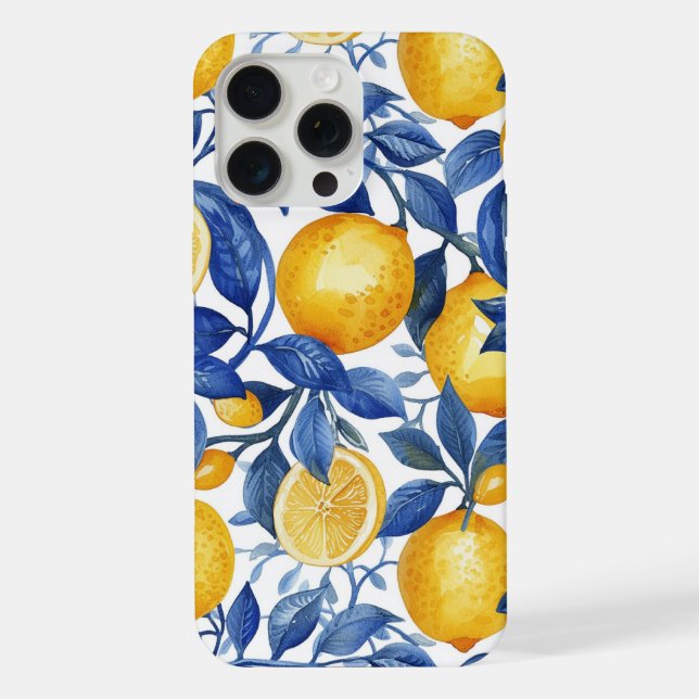 Funda Para iPhone Azulejo Lemons Blue Leaves (Reverso )