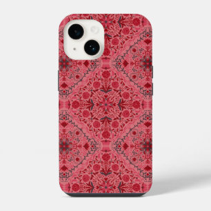 Funda Para iPhone 14 Azulejos florales en rojo y rosa sandía