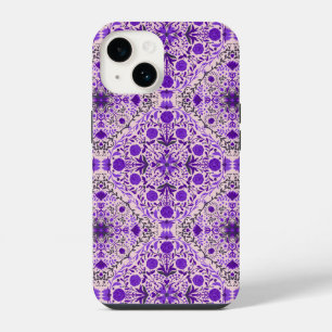Funda Para iPhone 14 Azulejos florales en violeta y rosa algodón de azú