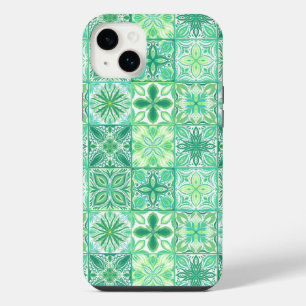 Funda Para iPhone 14 Plus Azulejos ornamentados en verde y blanco