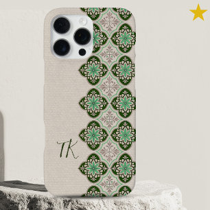 Funda Para iPhone 16 Pro Max Azulejos portugueses verdes azules frescos y elega