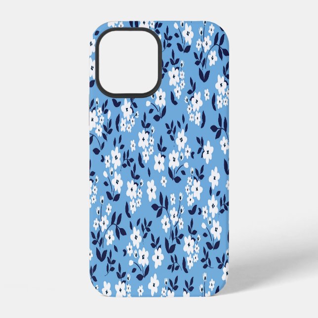 Funda Para iPhone Azules, Flores Blancas: Vintage (Reverso )