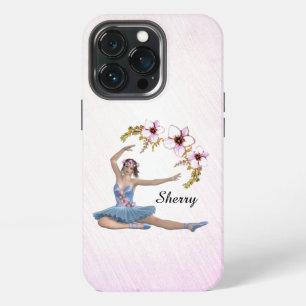 Funda Para iPhone 13 Pro Bailarina en azul nombre personal en rosa