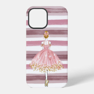 Funda Para iPhone 12 Pro Bailarina Hermosa Rayas Rosa Pastel
