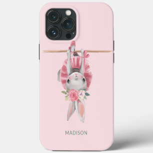 Funda Para iPhone 13 Pro Max Bailarina Linda Conejo de Ballet Rosa Personalizad