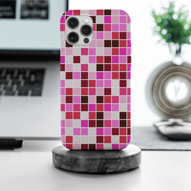 Funda Para iPhone Baldosas de piscina, mosaicos rosados, patrón geom (Subido por el creador)