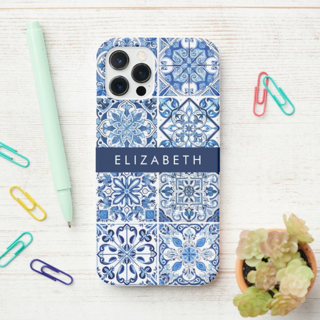 Funda Para iPhone Baldosas mediterráneas, portuguesas, azulejo, tu n (En el escritorio)