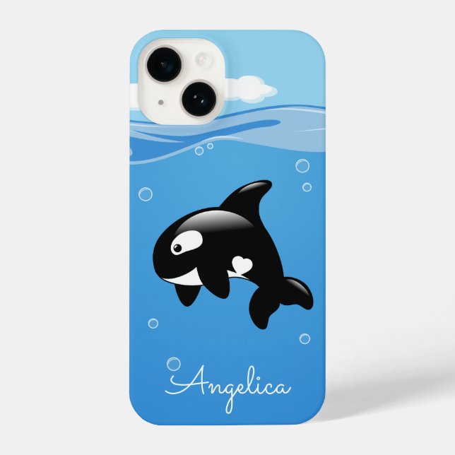 Funda Para iPhone Ballena orca pura en el océano con nombre personal (Reverso )