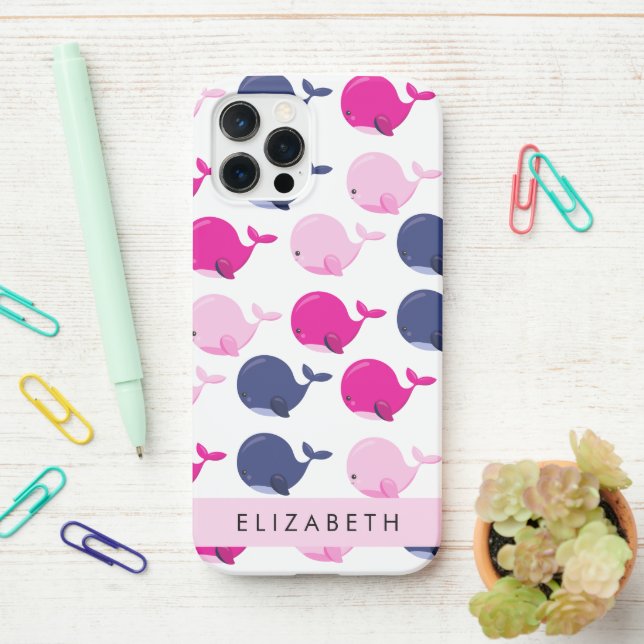 Funda Para iPhone Ballenas, Patrón De Ballenas, Tu Nombre (En el escritorio)