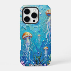 Funda Para iPhone 16 Pro Ballet Submarino: Medusas en un Mar Vibrante