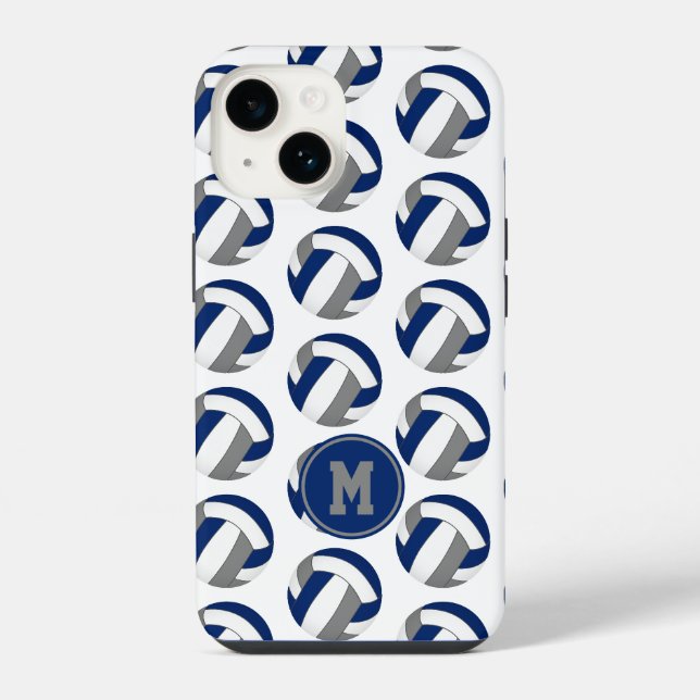 Funda Para iPhone Balones de voleibol azules grises con patrón monog (Reverso )