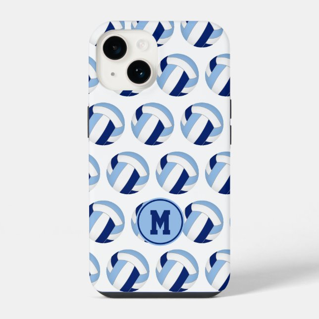 Funda Para iPhone Balones de voleibol azules y blancos con monograma (Reverso )
