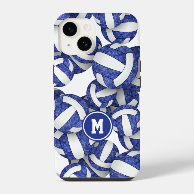 Funda Para iPhone Balones de voleibol con monograma azul blanco para (Reverso )