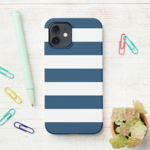 Funda Para iPhone 12 Bandas azules de la marina, franjas blancas, patró