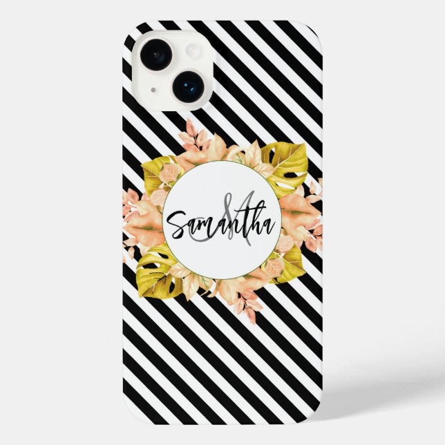 Funda Para iPhone Bandas cortas y monograma floral (Reverso )