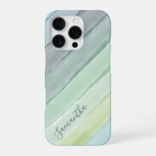 Funda Para iPhone 16 Pro Bandas de color de agua monogramo Gradiente Azul v