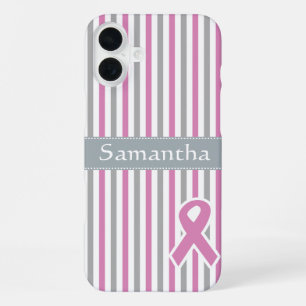 Funda Para iPhone 16 Plus Bandas rosadas y plateadas personalizados fundas e