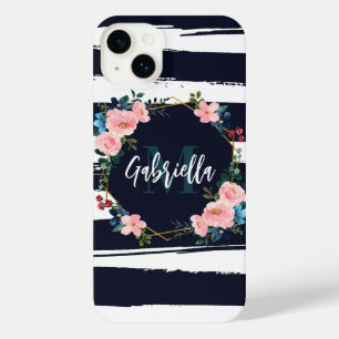 Funda Para iPhone 14 Plus Bandas Y Monograma Floral