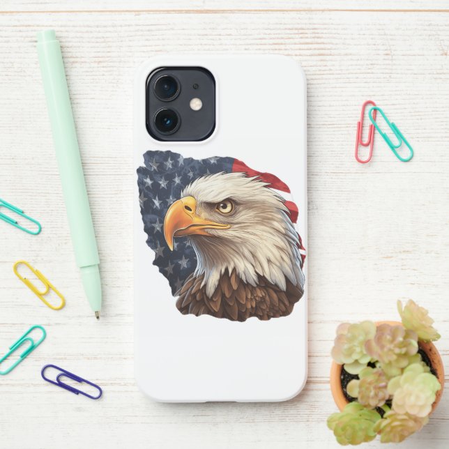 Funda Para iPhone Bandera americana águila calva (En el escritorio)