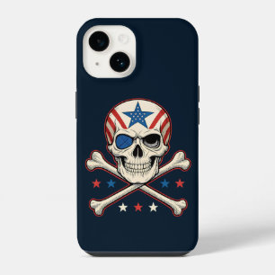 Funda Para iPhone 14 Bandera Americana de Cráneo y Huesos Cruzados Patr