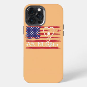 Funda Para iPhone 13 Pro Max Bandera Americana Femenina Enfermera VA Patriótica