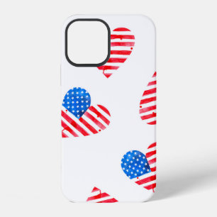 Funda Para iPhone 12 Bandera de acuarela de América en forma de corazon