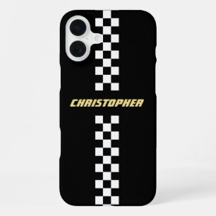 Funda Para iPhone 16 Plus Bandera de carreras a cuadros en blanco y negro co