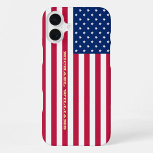 Funda Para iPhone 16 Plus Bandera de EE. UU. Monograma Dorado Patriótico Ame