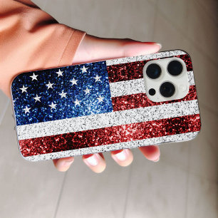 Funda Para iPhone 16 Pro Max bandera de EE. UU. roja blanca azul destellos bril