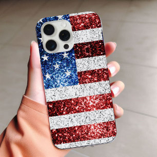 Funda Para iPhone 16 Pro Max bandera de EE. UU. roja blanca azul destellos bril