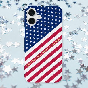 Funda Para iPhone 16 Plus Bandera de EE. UU. Rojo Azul Blanco Estrellas Raya