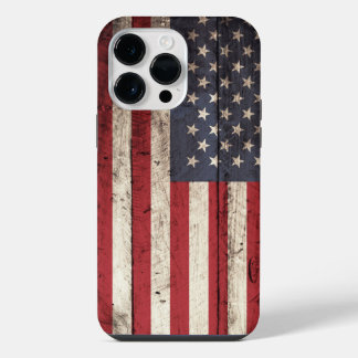 Funda Para iPhone 14 Pro Max Bandera estadounidense en grano de madera vieja