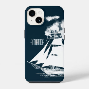 Funda Para iPhone 14 Barco Alto y Nubes Náuticas