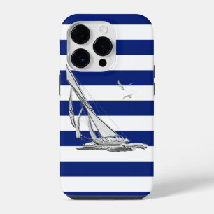 Funda Para iPhone 14 Pro Barco de vela cromado náutico sobre estampado de r