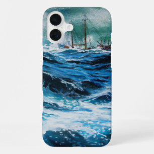 Funda Para iPhone 16 Plus Barco en el mar en tormenta / Azul marino